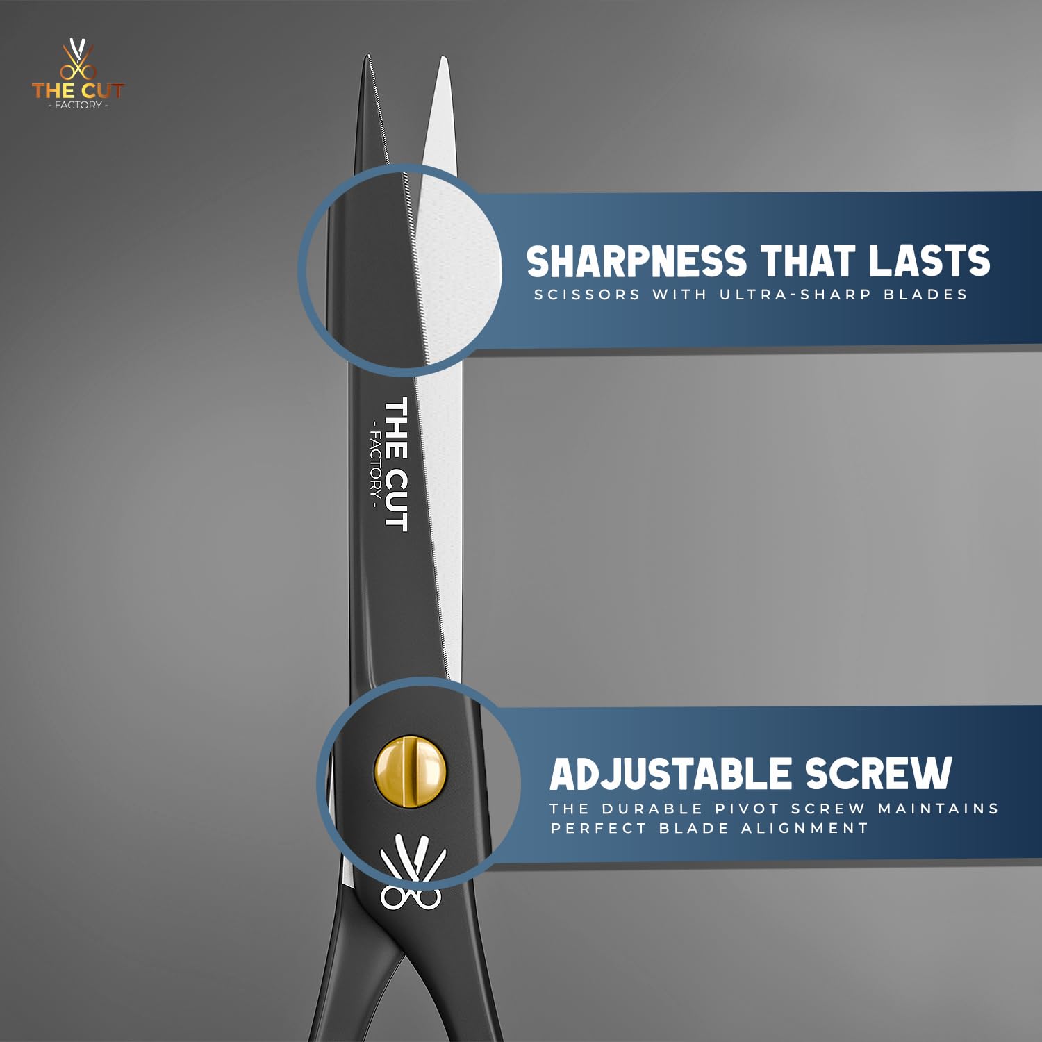 THE CUT - FACTORY - scissors beside ruler showing 6.5-inch scale for balanced control benefit