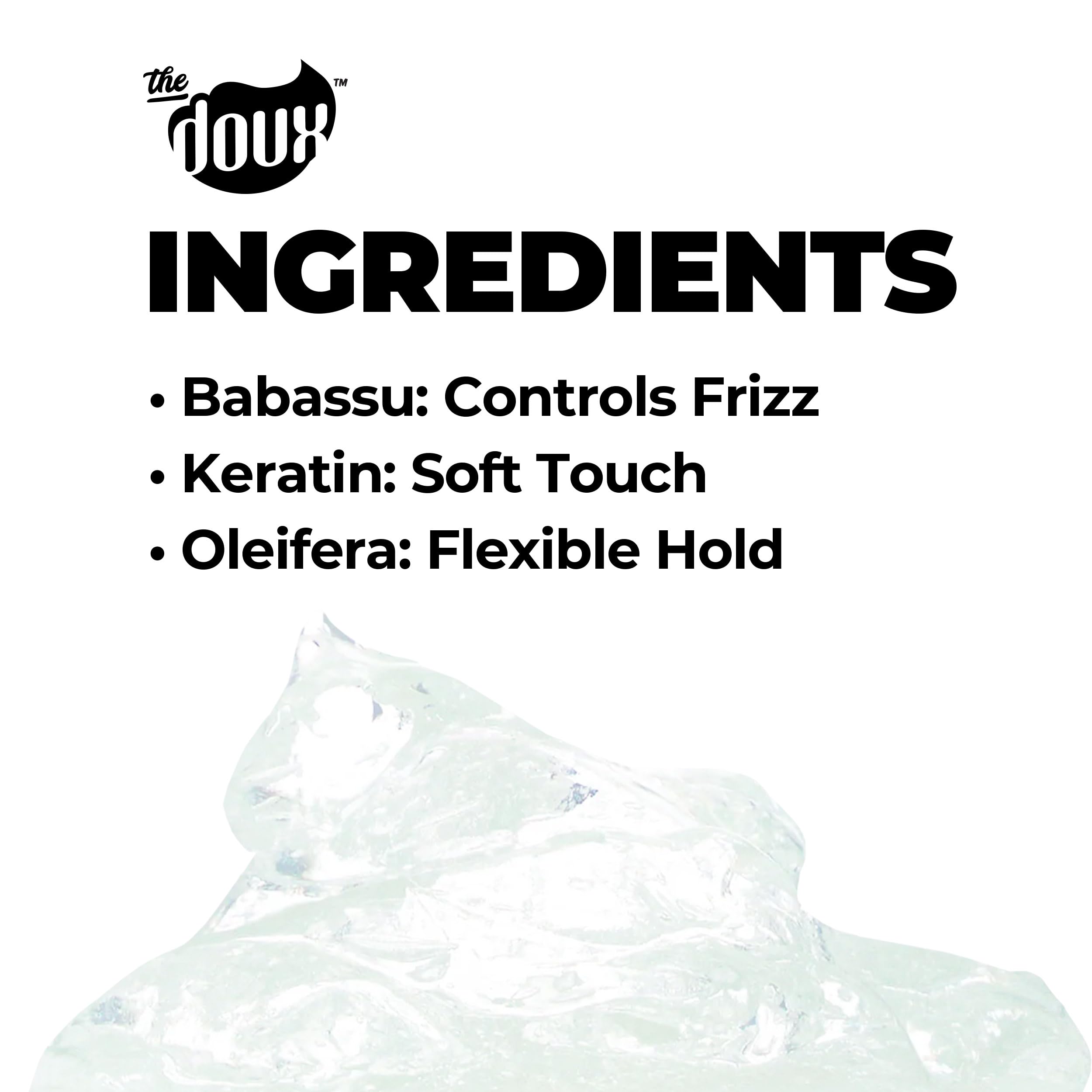 The Doux Big Poppa babassu oil ingredient label emphasizes hydration for daily use.