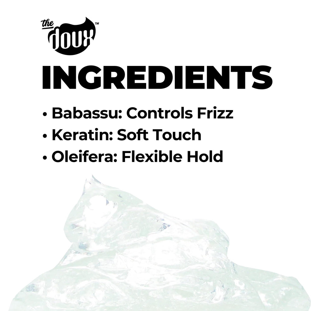 The Doux Big Poppa babassu oil ingredient label emphasizes hydration for daily use.