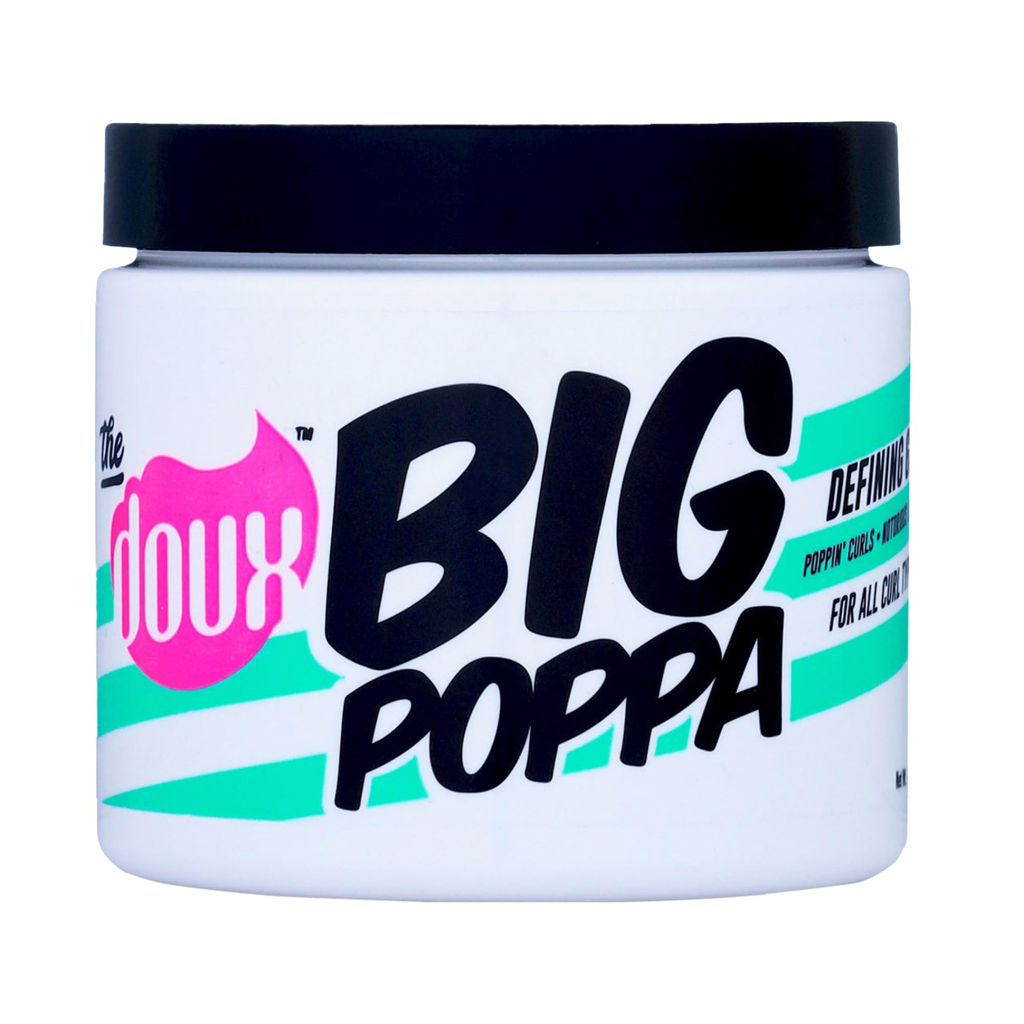 The Doux Big Poppa curl-defining gel jar delivers lasting curl definition and healthy shine.