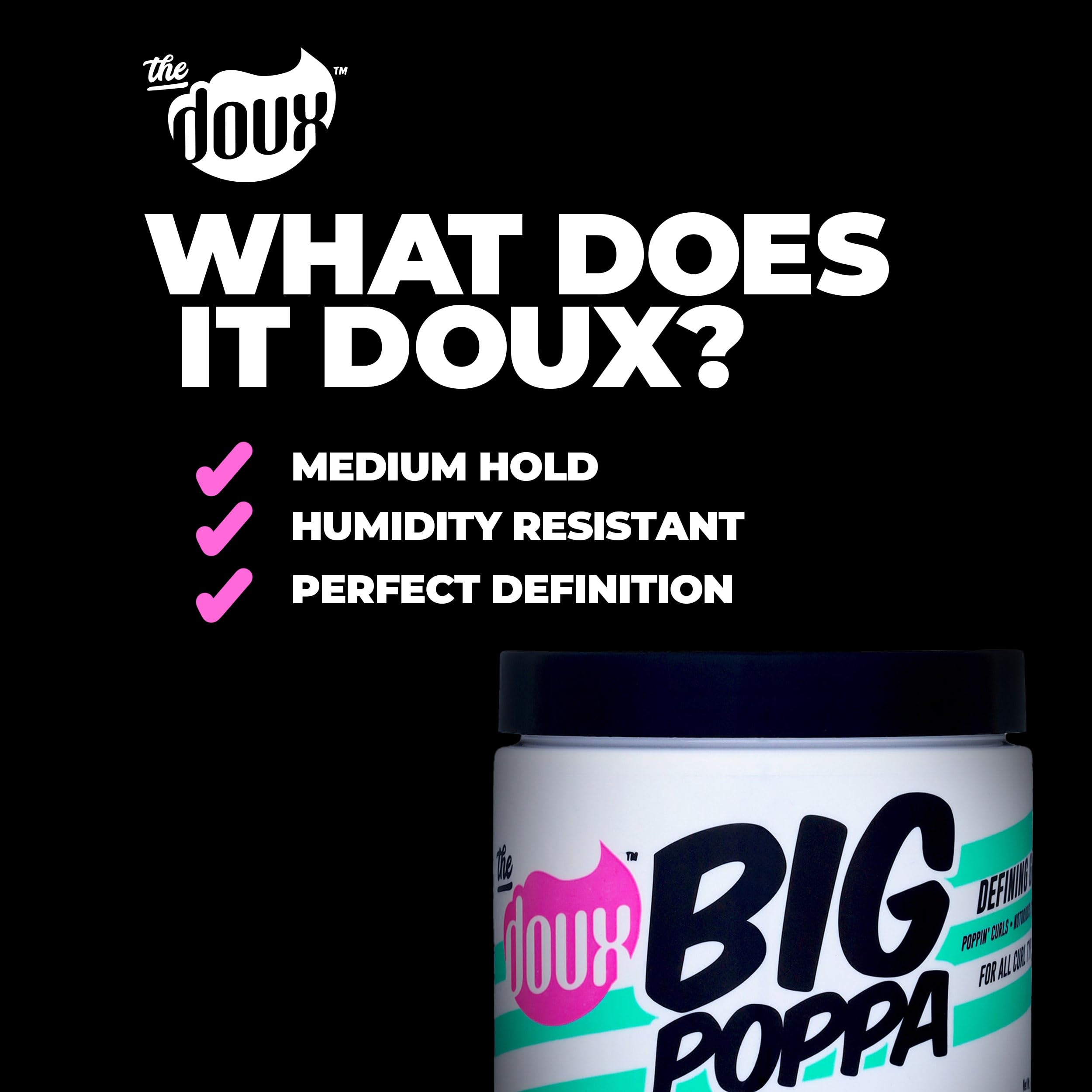 The Doux Big Poppa gel applied to a wash-and-go look with defined curls.