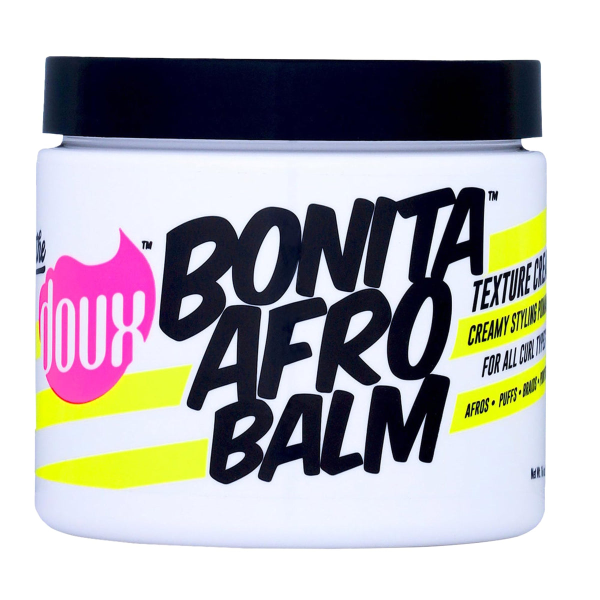 The Doux Bonita Afro Balm bottle application for smooth, moisturized curls.