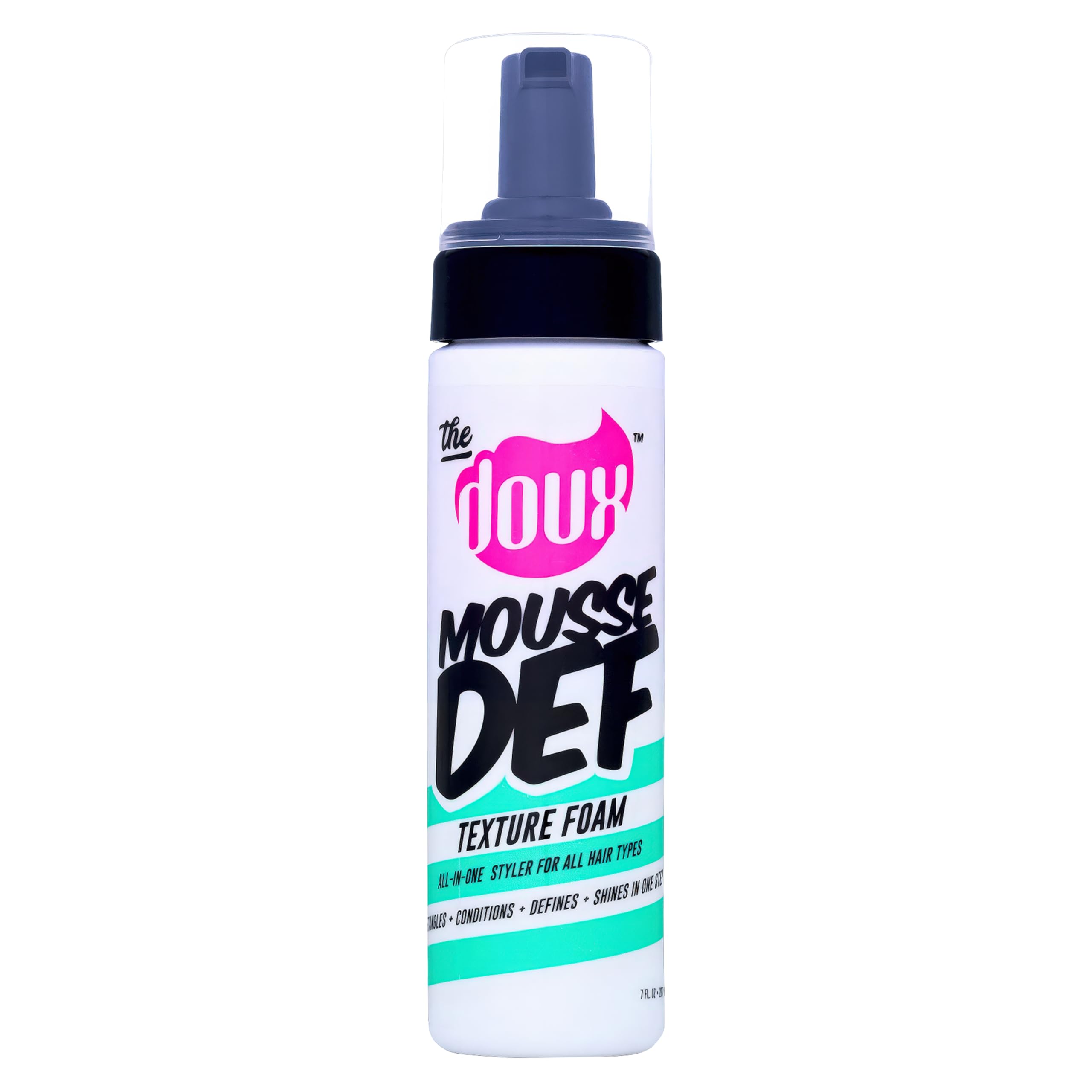 The Doux Mousse bottle shows flexible hold for soft, defined curls.