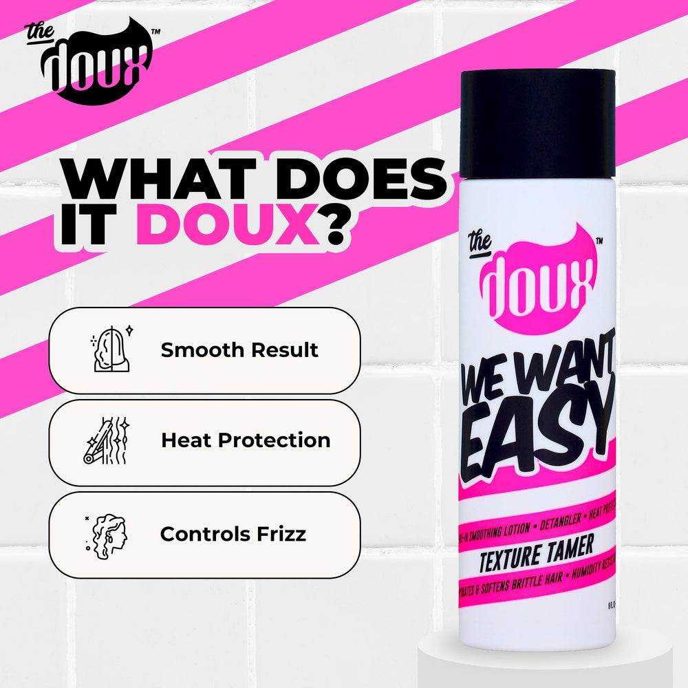 The Doux WE WANT EASY oil blend with shea and avocado nourishes curls.