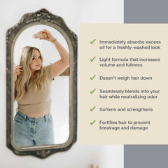 The Earthling Co. dry shampoo dark hair powder dispense demonstrates easy application.