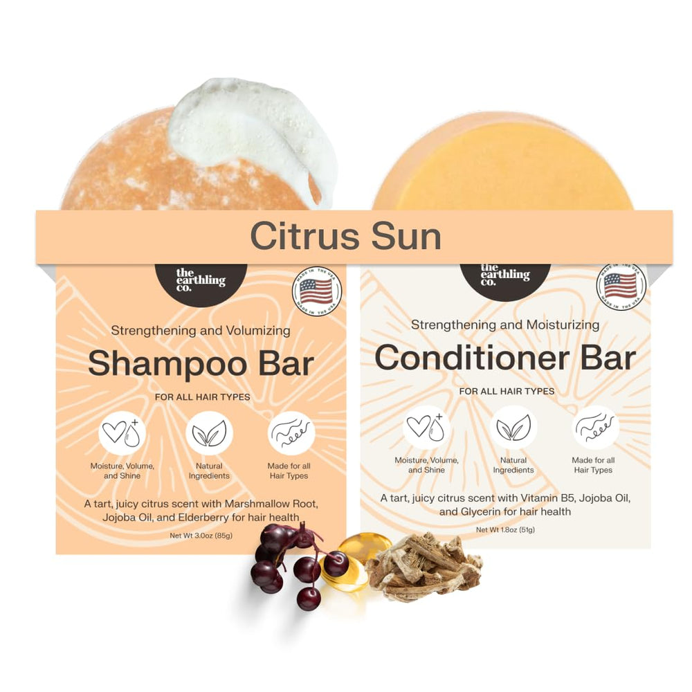 The Earthling Co Citrus Sun shampoo bar lathers for clean, nourished hair.