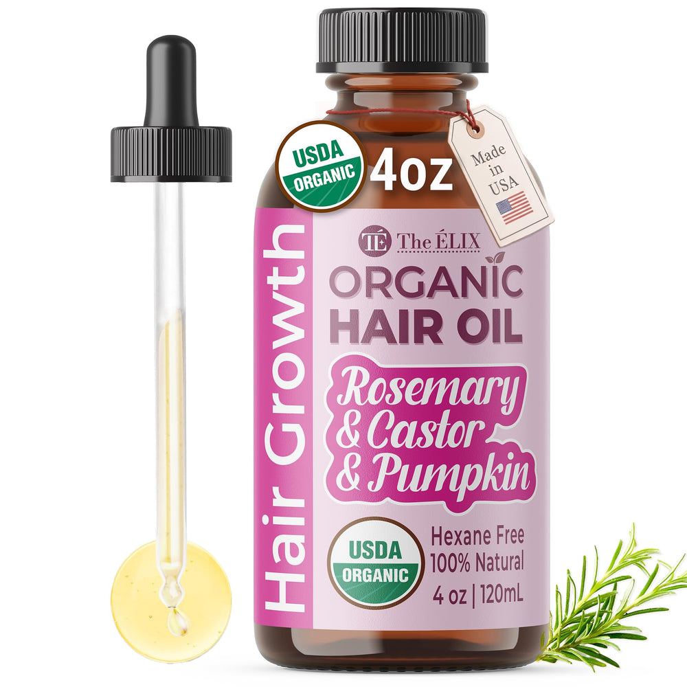 The ÉLIX rosemary oil bottle closeup highlights growth-supporting scalp care