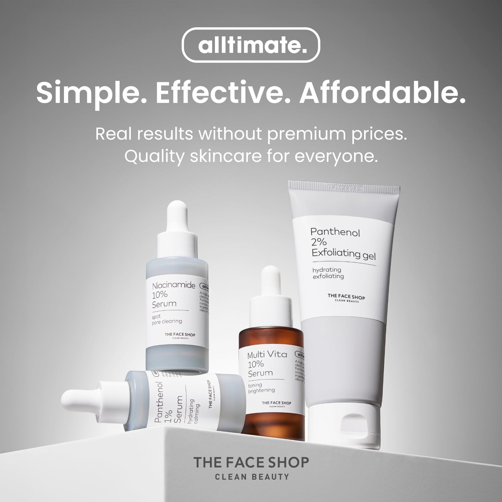 The Face Shop Alltimate Niacinamide Niacinamide serum packaging detail highlights non-comedogenic formula.