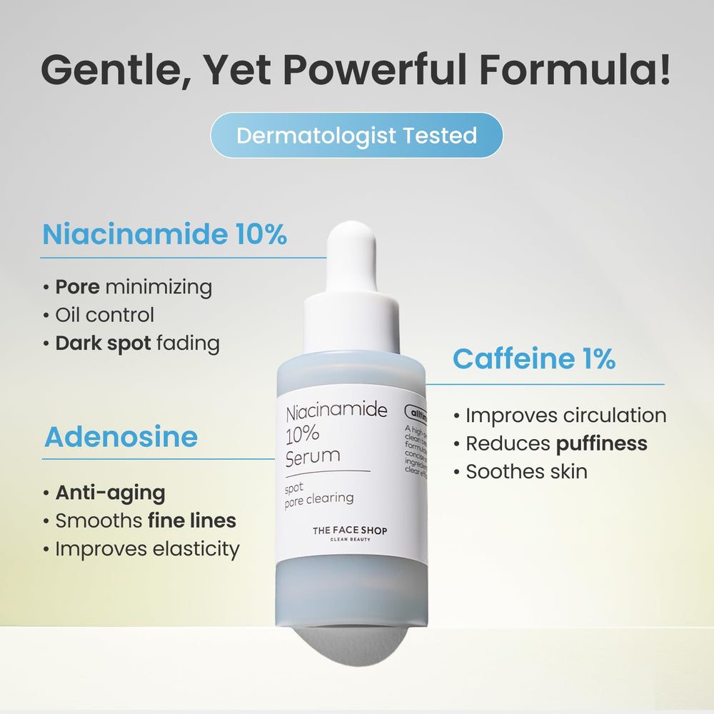 The Face Shop Alltimate Niacinamide serum on vanity inspires morning skincare routine.