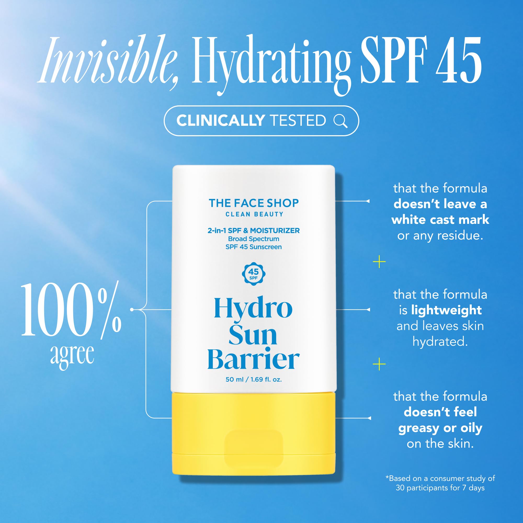 The Face Shop Hydro Sun Barrier no white cast on diverse skin tones.