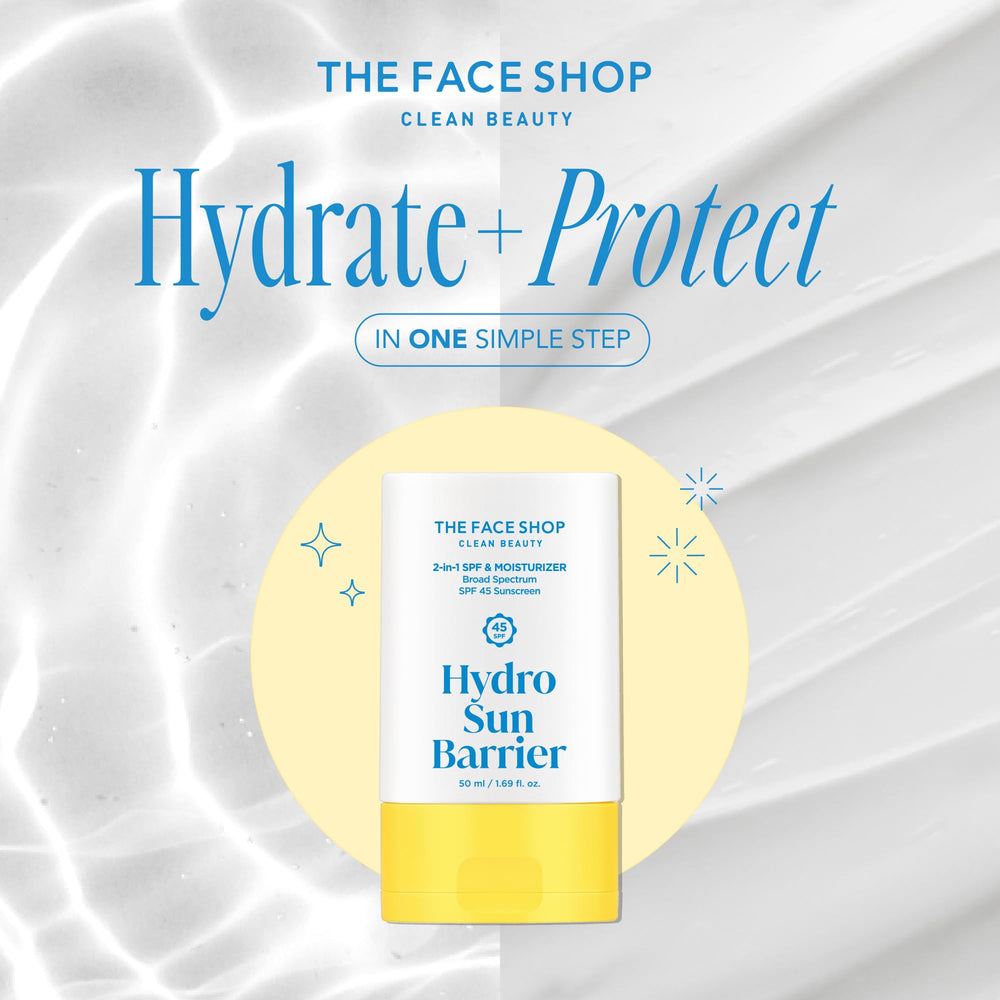 The Face Shop Hydro Sun Barrier packaging box on shelf highlights accessible daily sunscreen.
