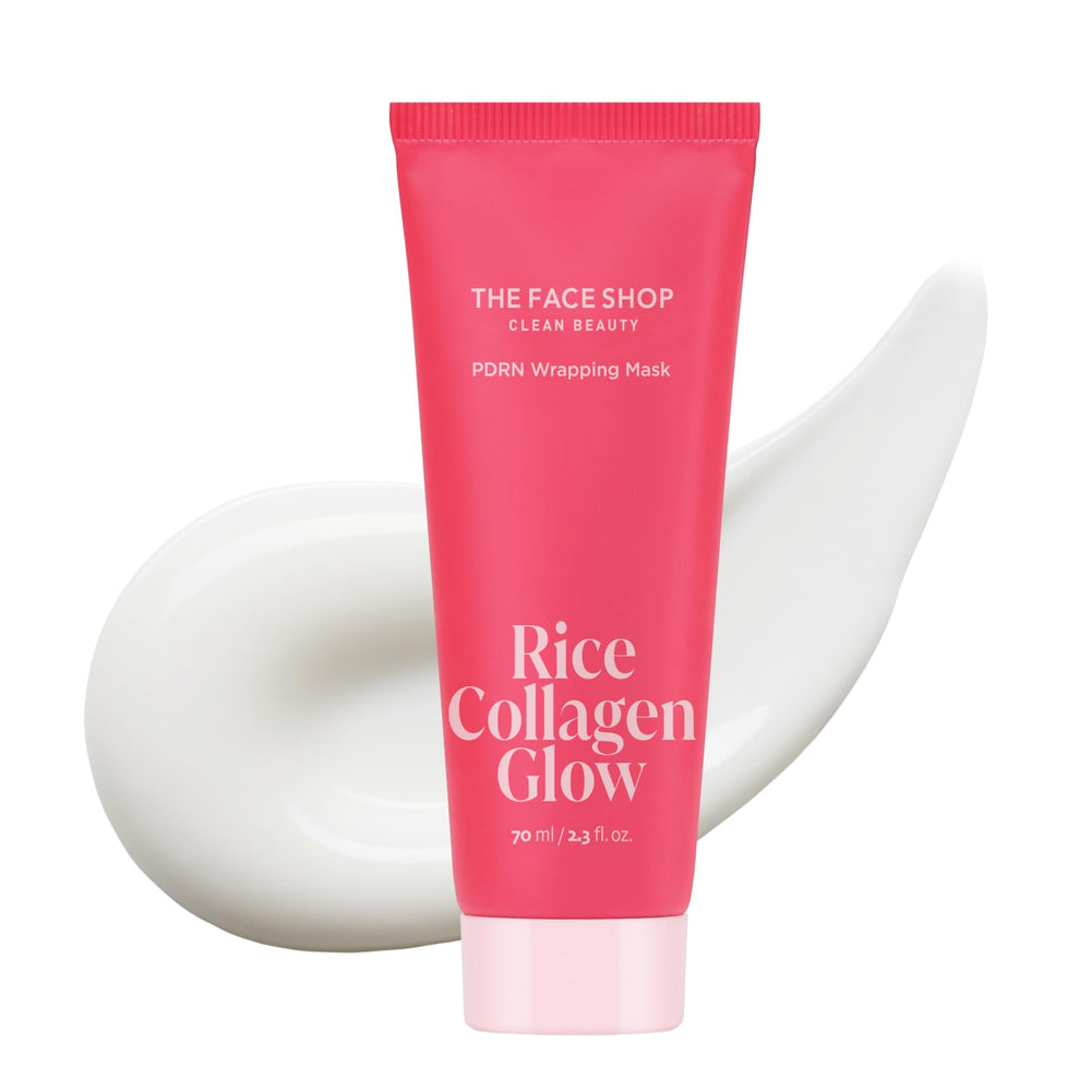 The Face Shop Pink Collagen Wrapping Mask jar shows a rich cream for hydration and glow