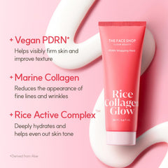 The Face Shop Pink Collagen Wrapping Mask Rice Active Complex closeup shows firming ingredients for a lifted look