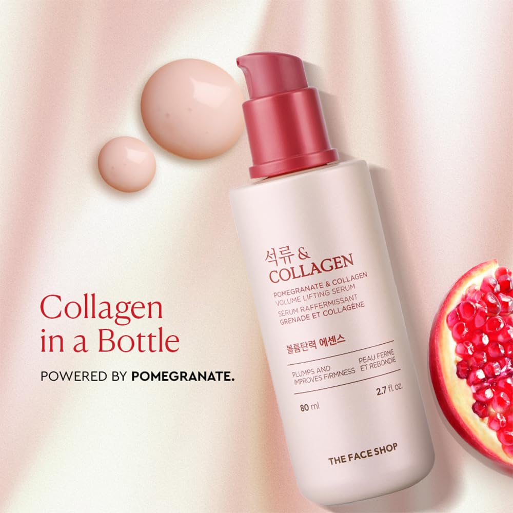 The Face Shop Pomegranate & Collagen serum being applied for quick absorption