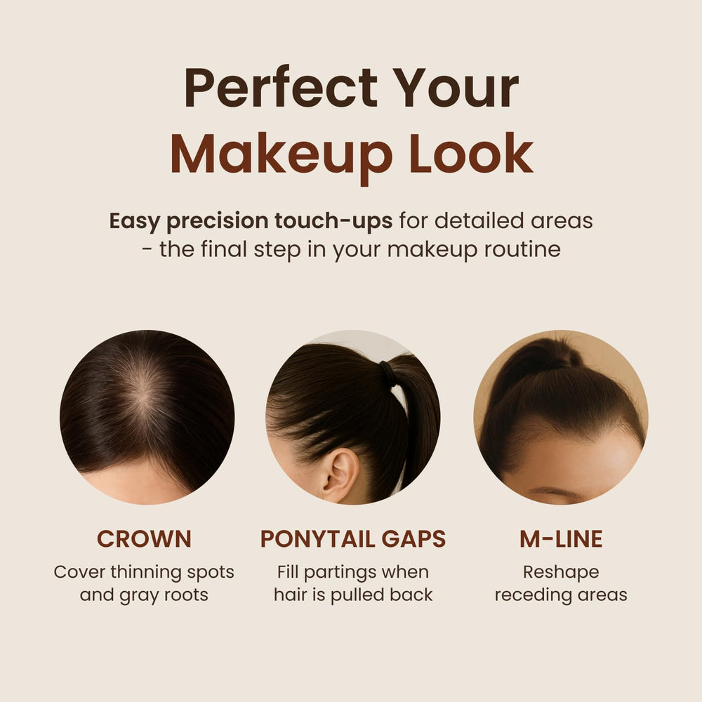 The Face Shop Quick Hair Puff natural brown shade blending with hair.