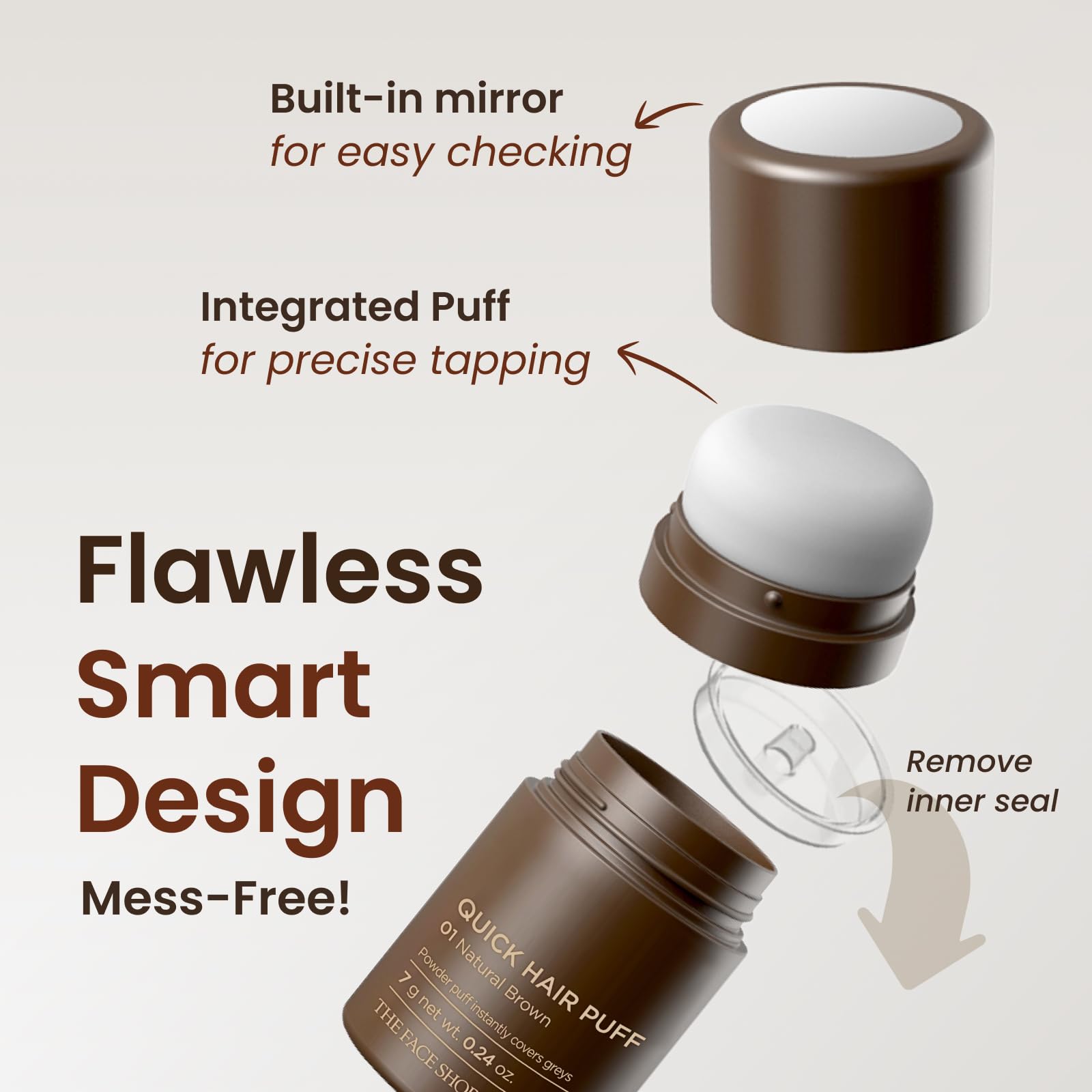 The Face Shop Quick Hair Puff shows waterproof finish for lasting wear.