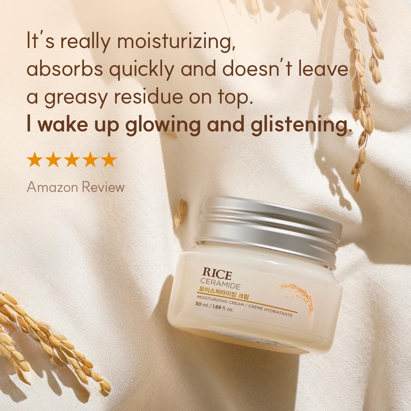 The Face Shop Rice Ceramide Cream on-hand application demonstrates everyday hydration in action.