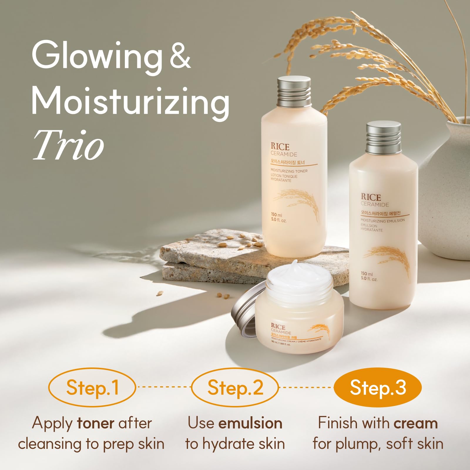 The Face Shop Rice Ceramide Cream packaging photo emphasizes natural ceramides protecting moisture.