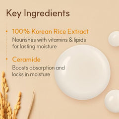 The Face Shop Rice Ceramide Emulsion swirl texture highlights silky finish and hydration