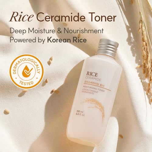 The Face Shop Rice Ceramide Toner label close-up highlighting ceramide and rice extracts