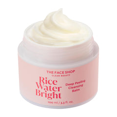 The Face Shop Rice Water Bright cleansing balm jar close-up showing silky texture and hydration