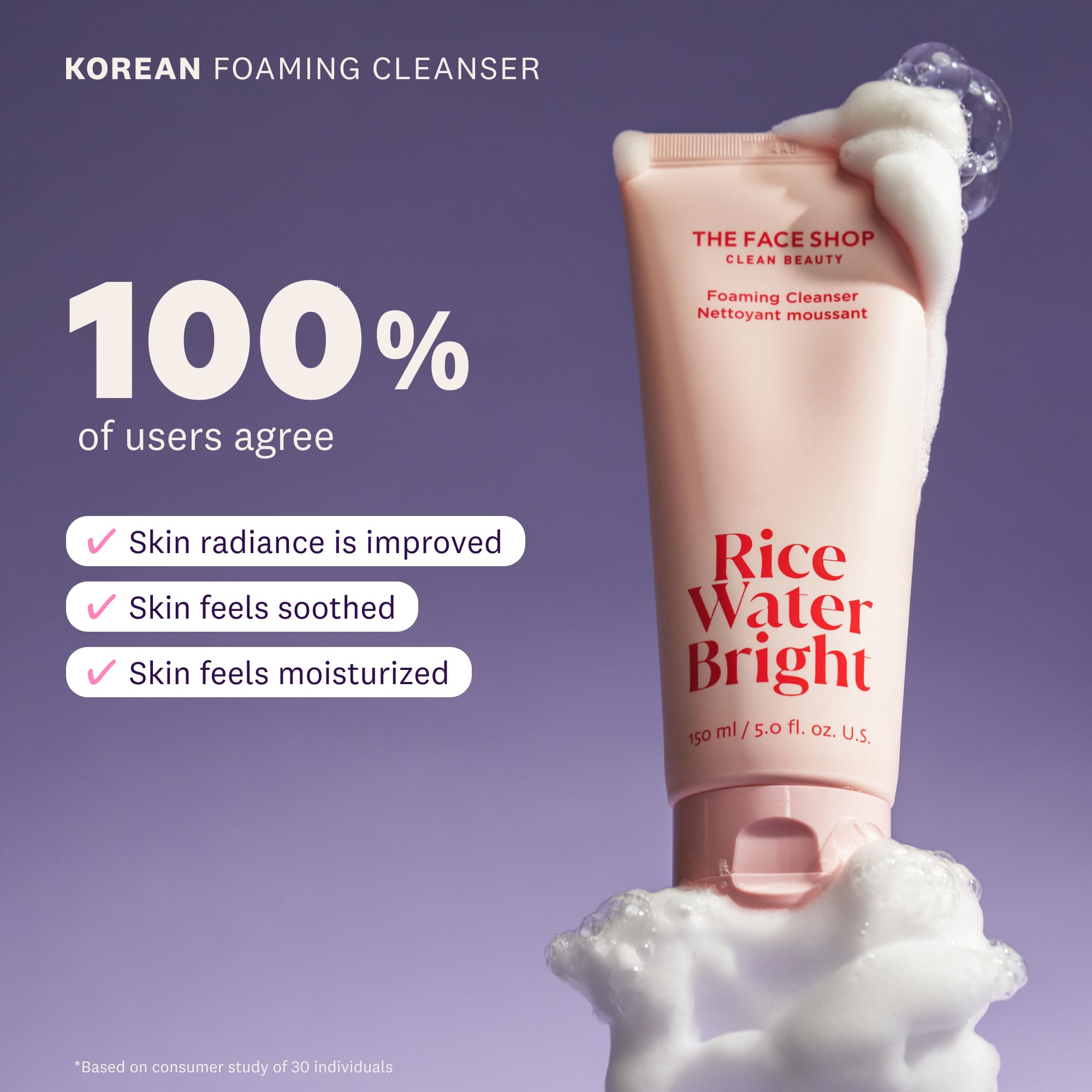 The Face Shop Rice Water Bright foam cleanser texture close-up suggesting gentle cleansing.