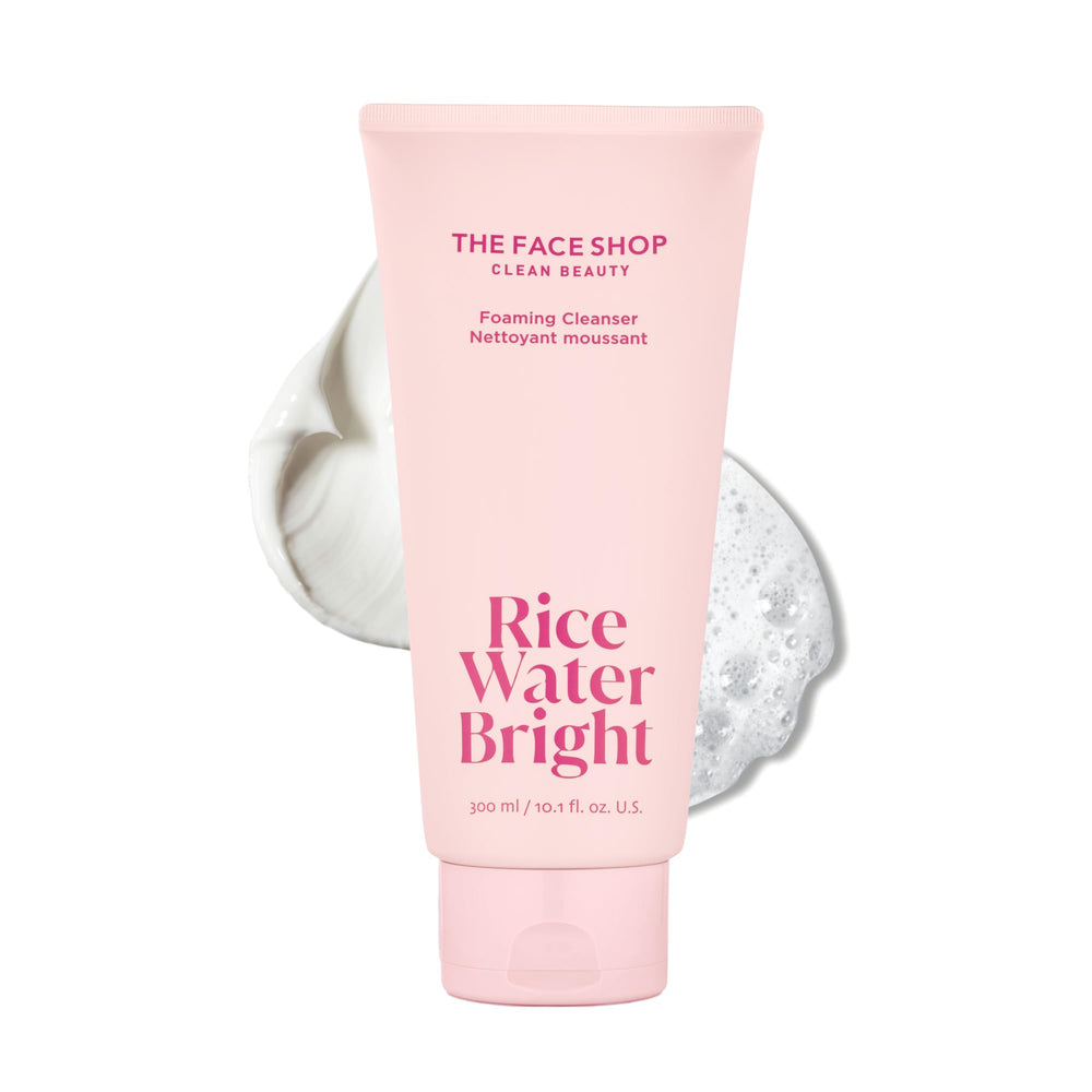 The Face Shop Rice Water Bright cleanser bottle pours for gentle daily cleansing