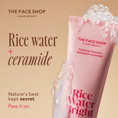 The Face Shop Rice Water Bright makeup remover highlights gentle removal of makeup and impurities.