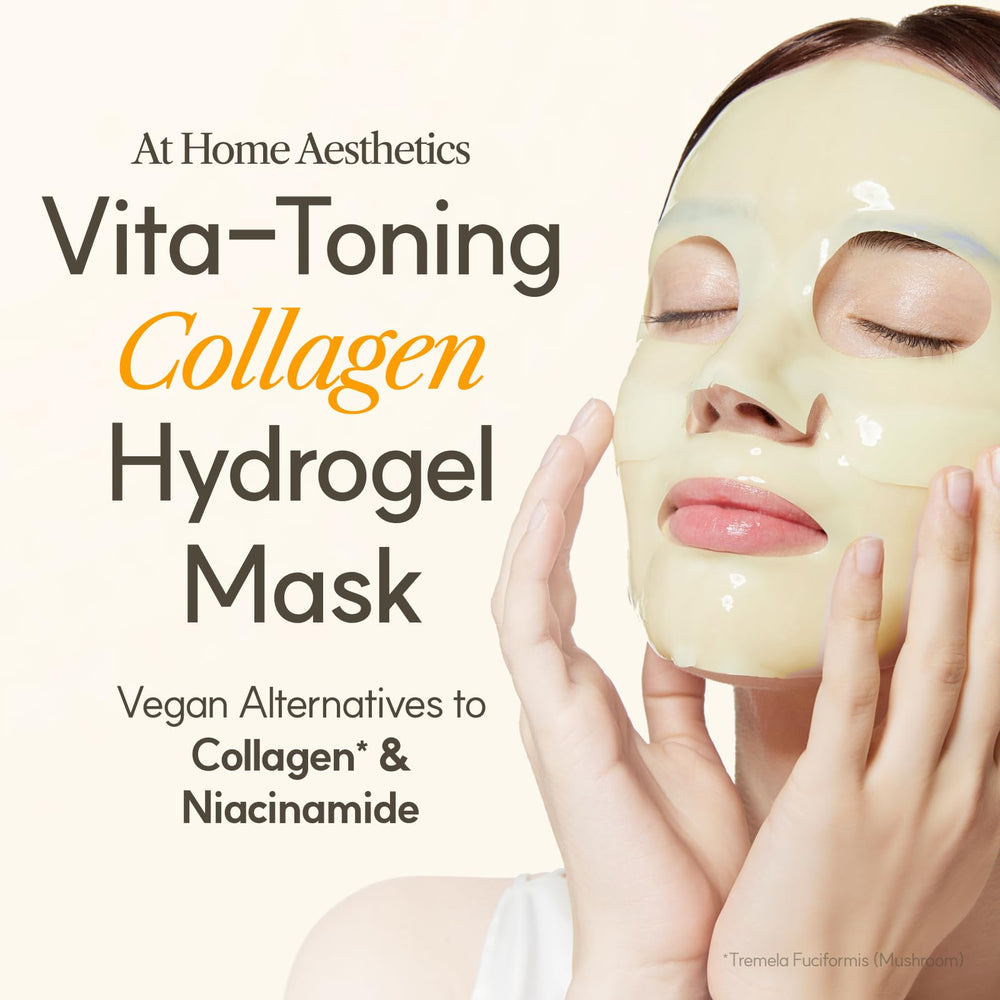The Face Shop Vita-Toning hydrogel mask application closeup shows translucent sheet during active absorption