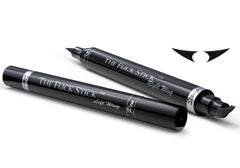 The Flick Stick Winged Eyeliner Stamp on a closed eye creates a crisp, evenly matched wing.