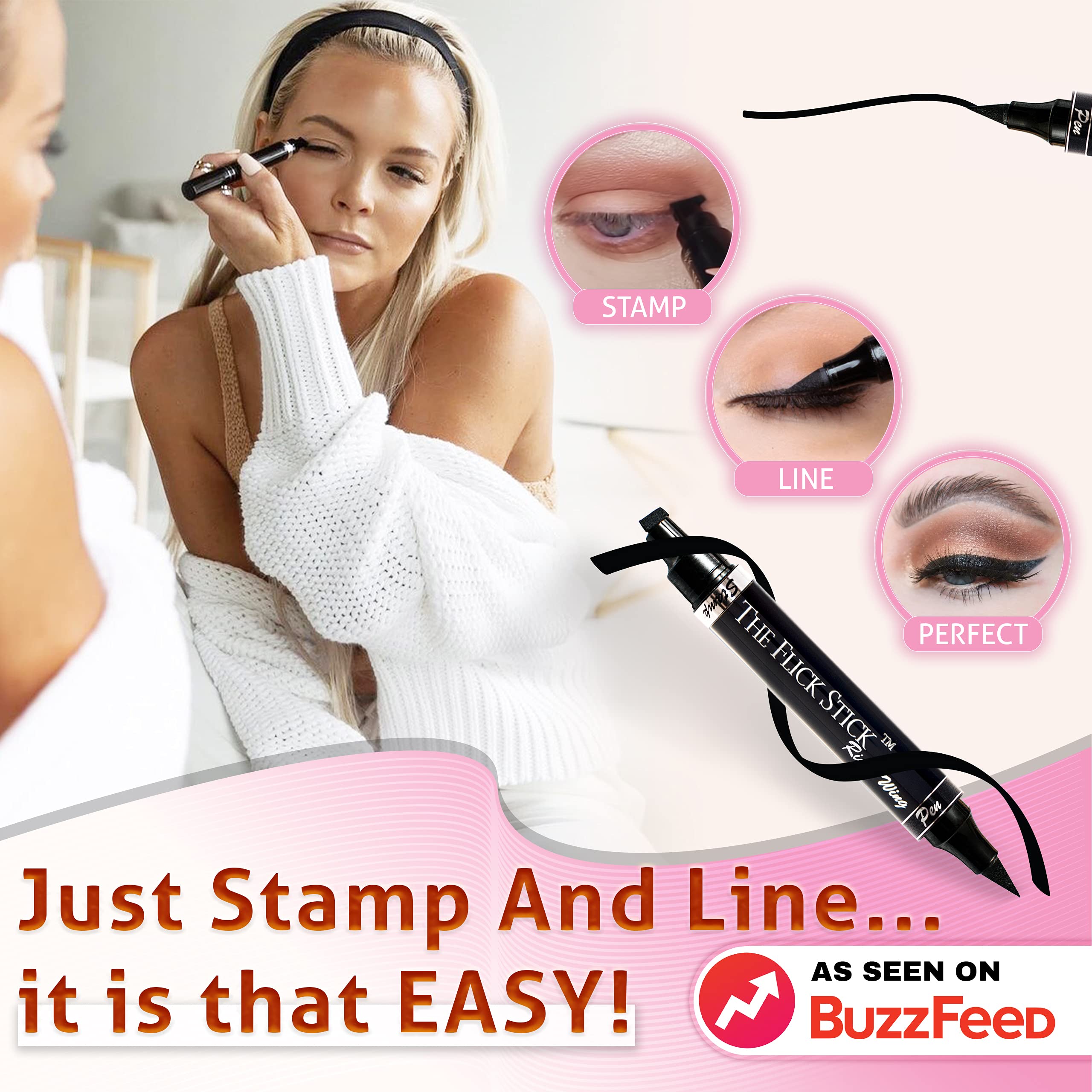 The Flick Stick eye corner alignment demonstrates symmetrical wings for balanced looks.