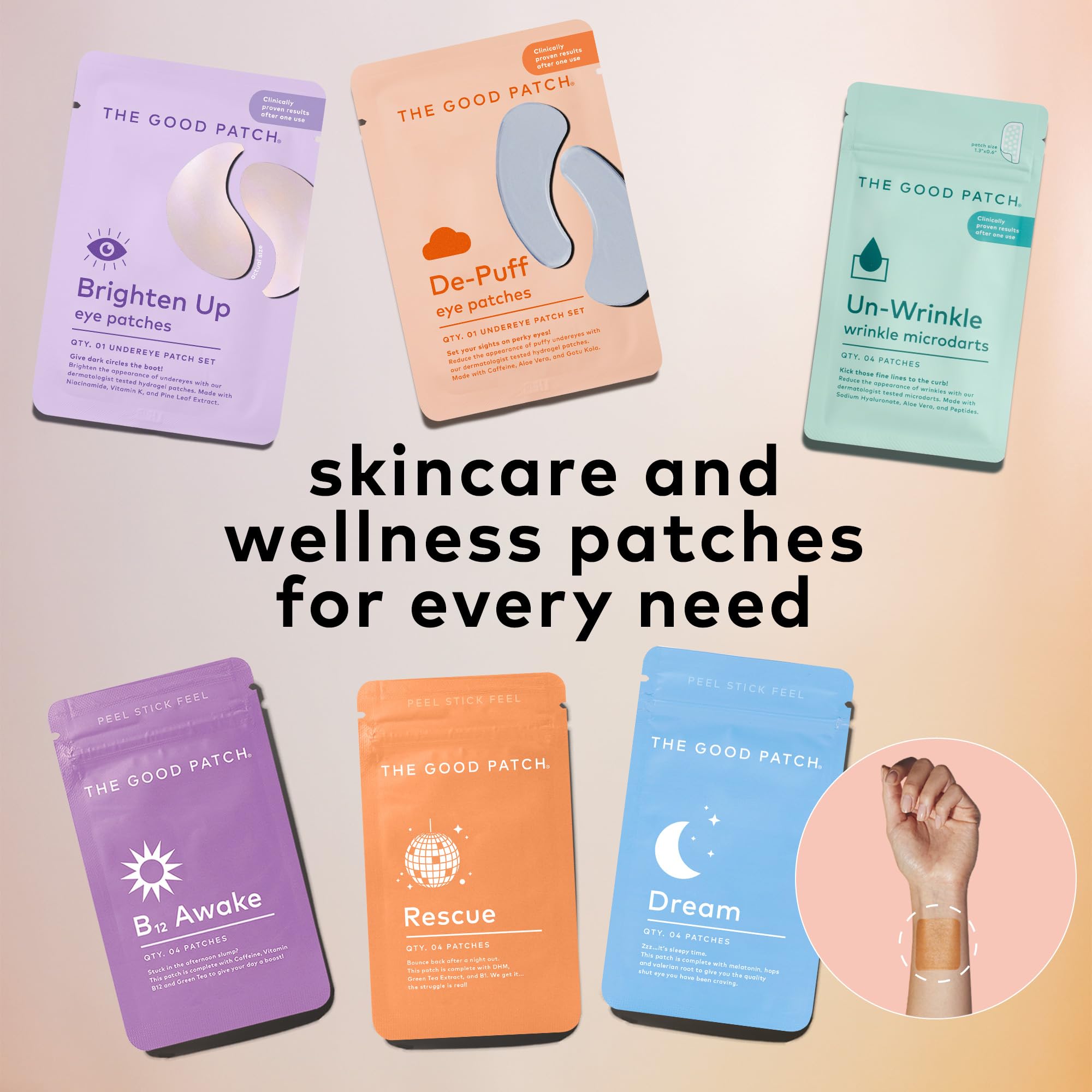 The Good Patch box and patches imply study-backed smoothing after one use.