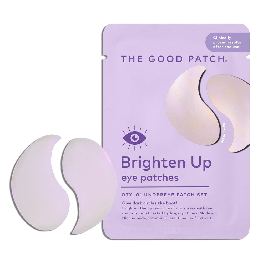The Good Patch Brighten Up Under Eye Patches in use showing calming, cooling application