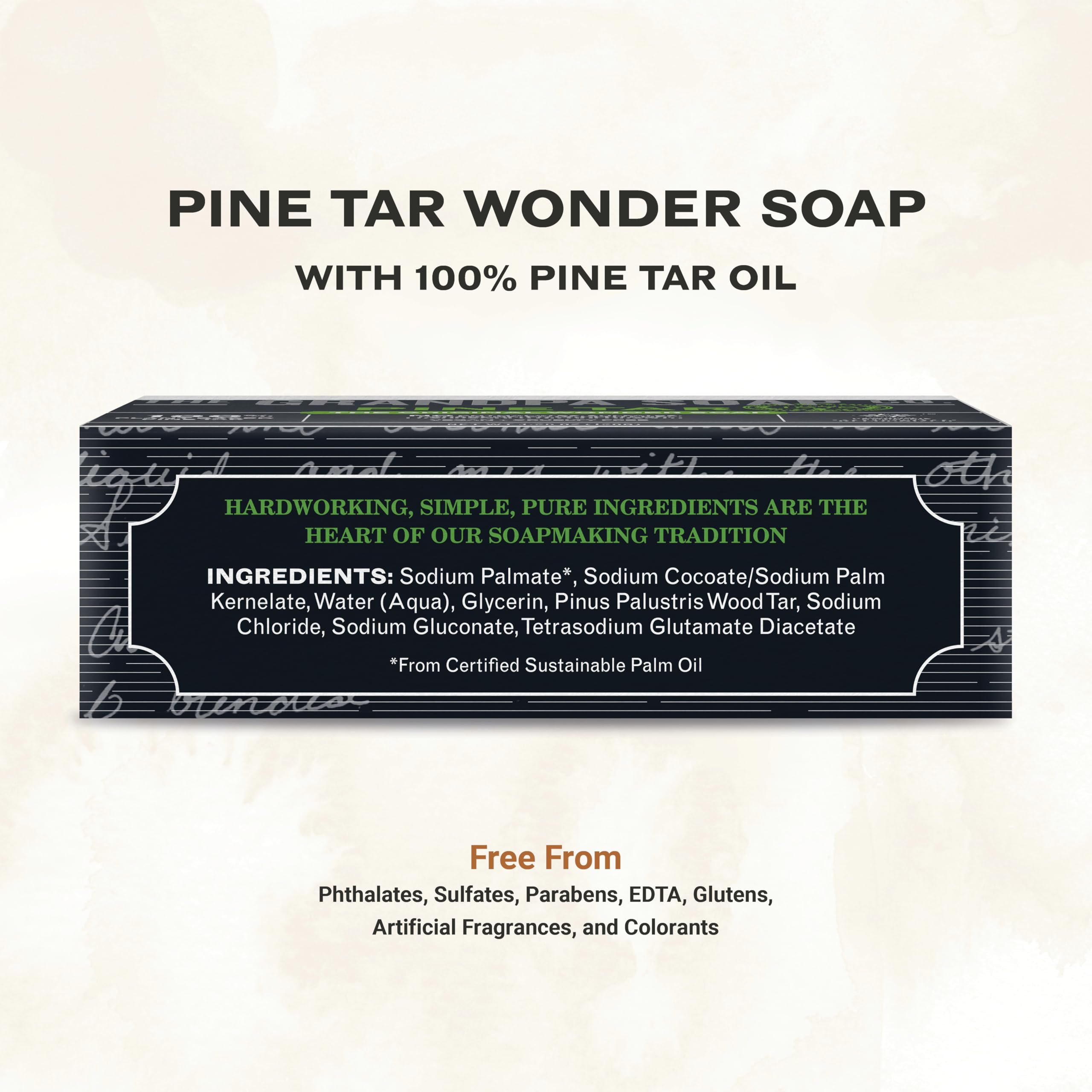 Pine Tar Bar Soap close-up showing natural ingredients.