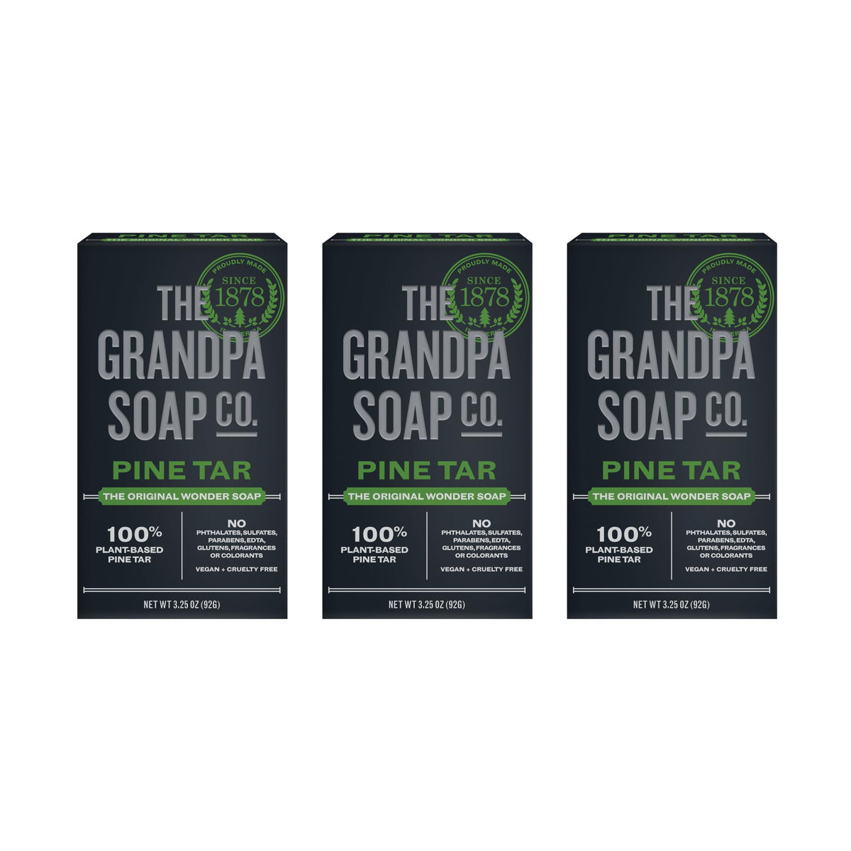 The Grandpa Soap Company Pine Tar Bar Soap pack for daily cleansing.