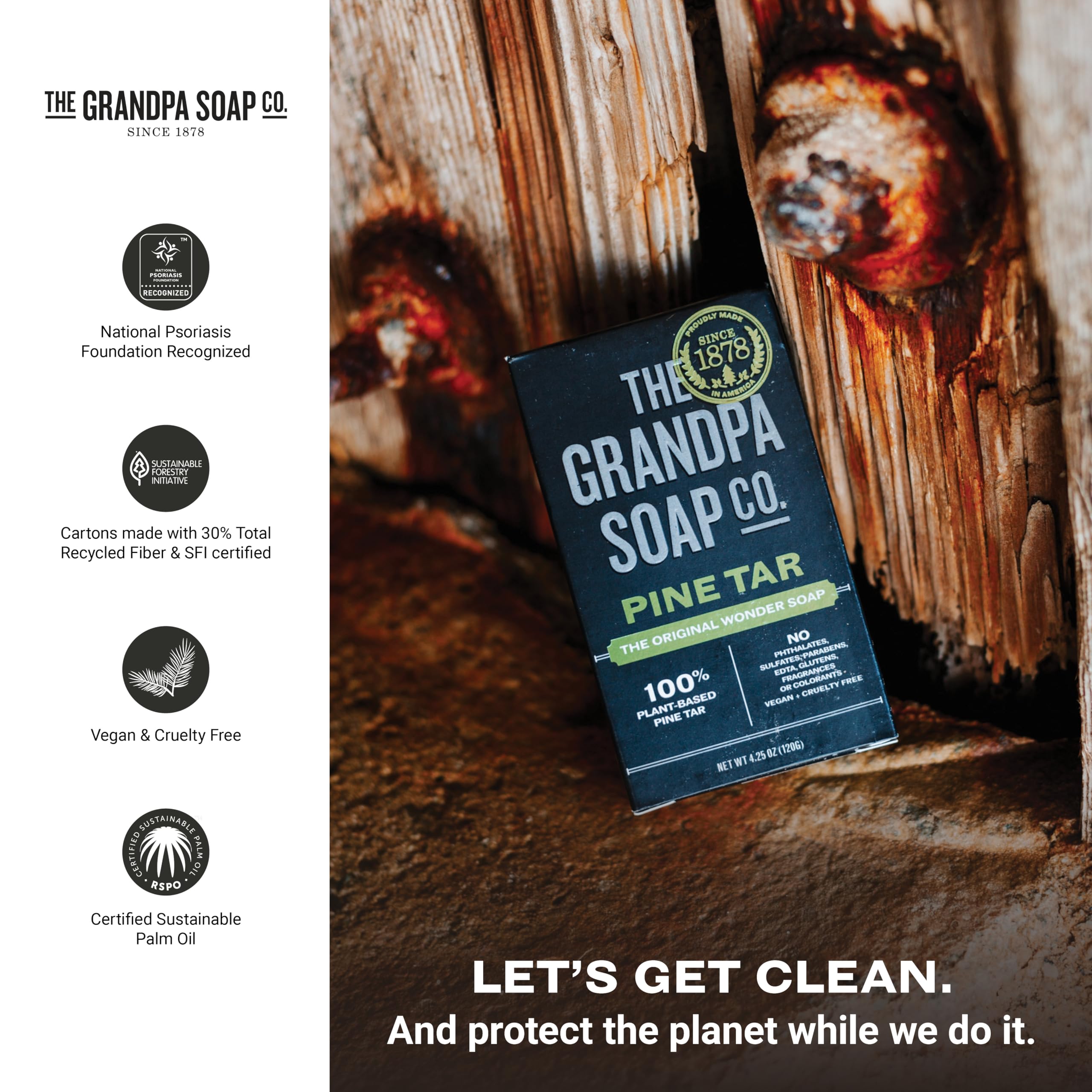USA-made Pine Tar Bar Soap by The Grandpa Soap Company.