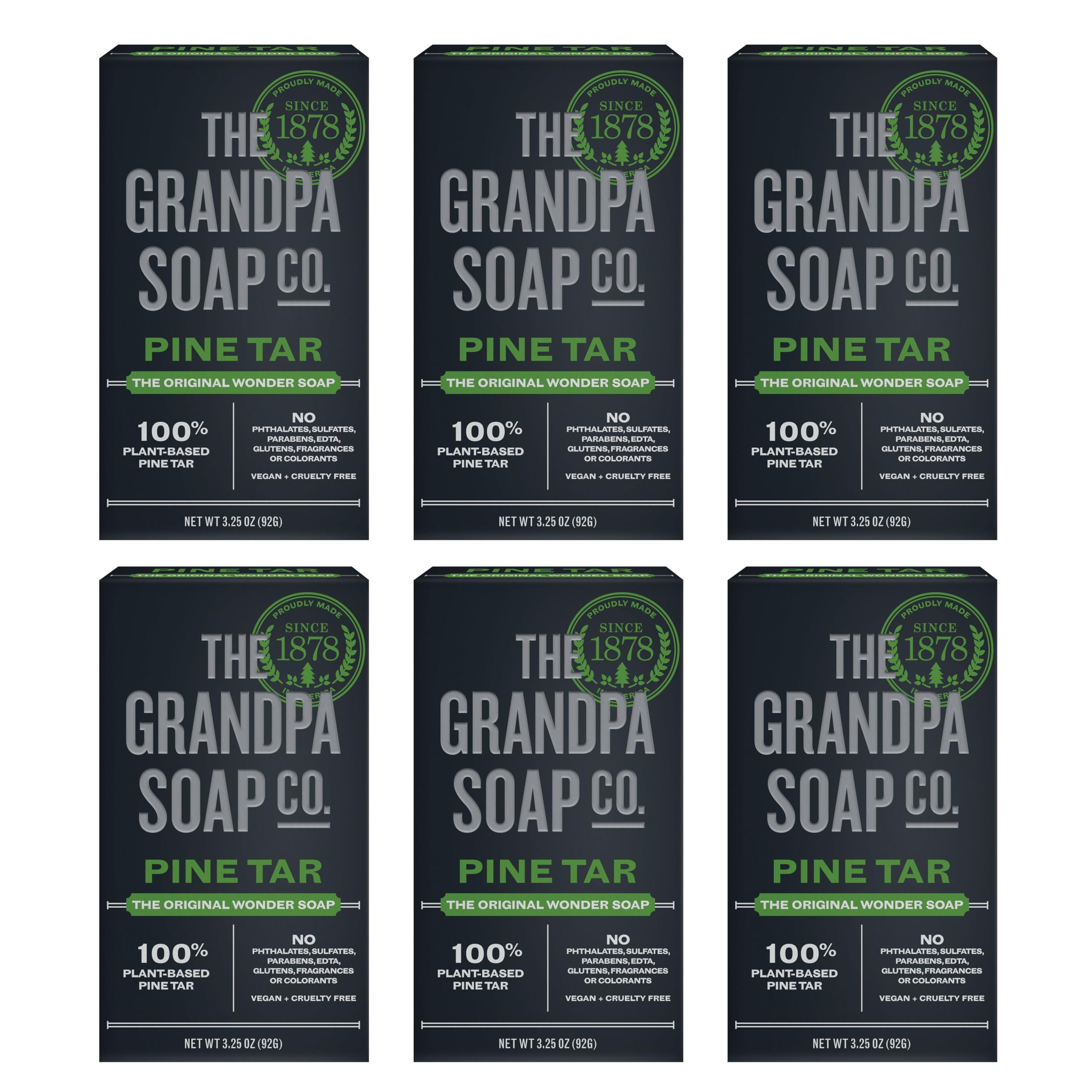The Grandpa Soap Company Pine Tar Bar Soap woodsy scent for all-over cleansing.