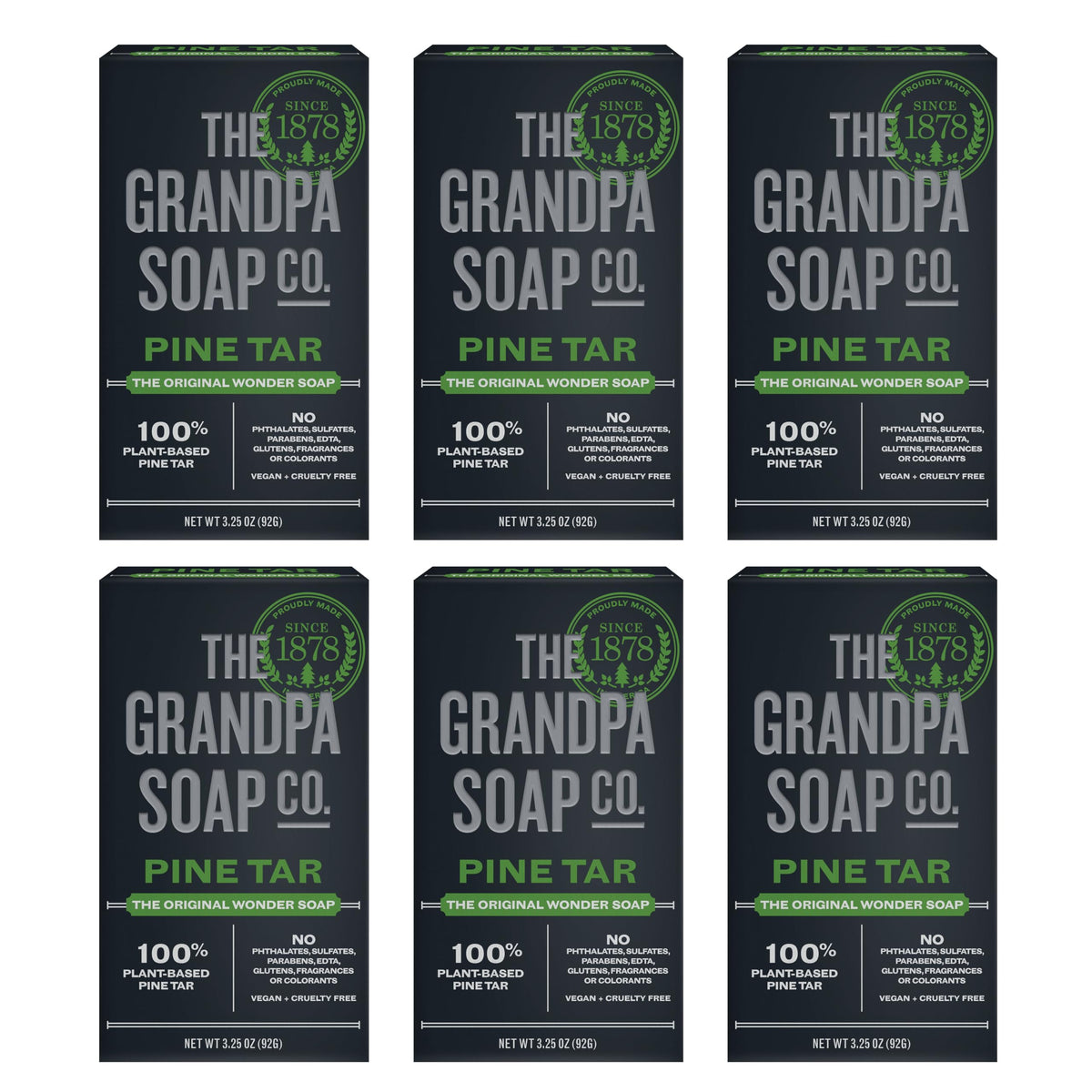 The Grandpa Soap Company Pine Tar Bar Soap woodsy scent for all-over cleansing.