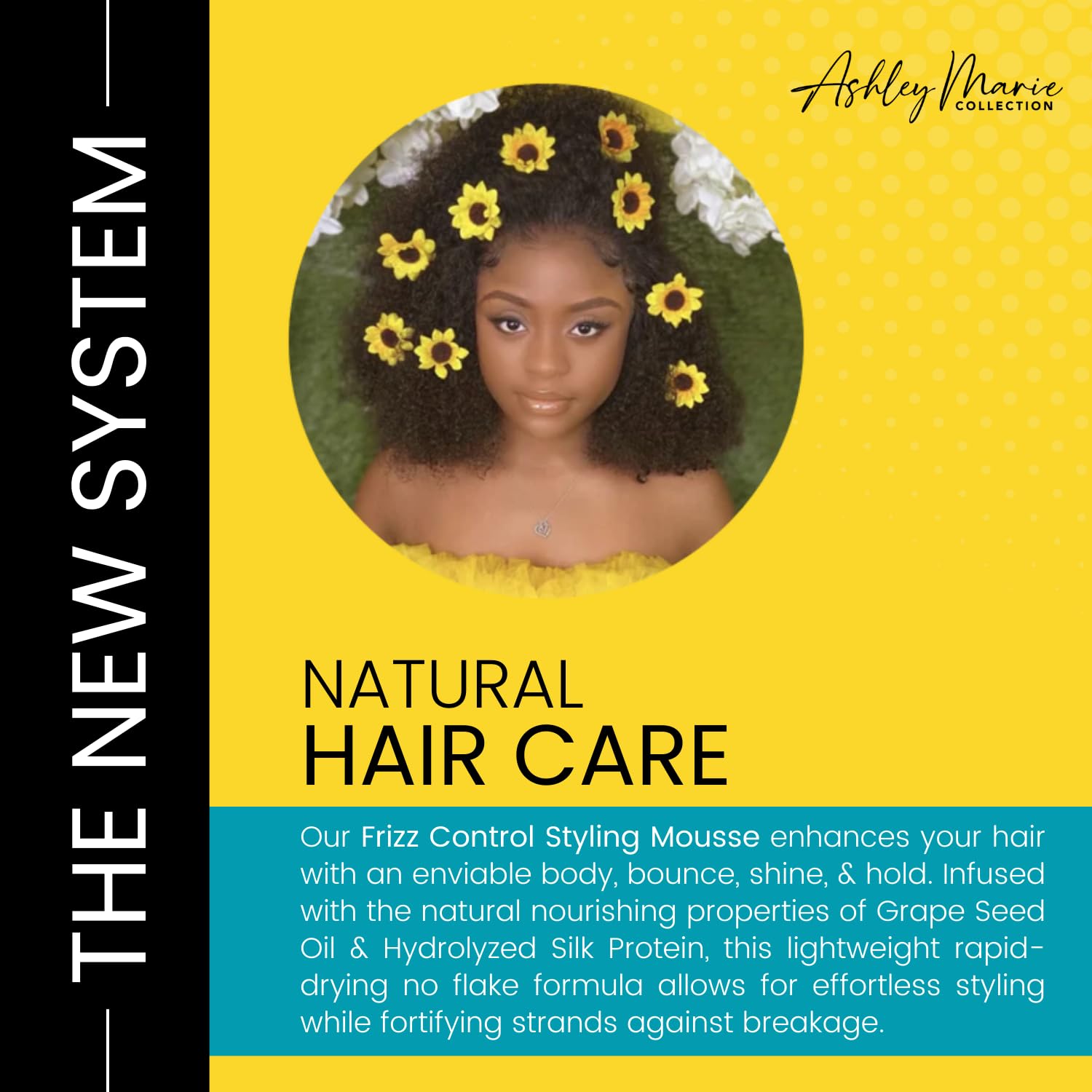 Ashley Marie Styling Mousse adds body and lift for voluminous, bouncy style.