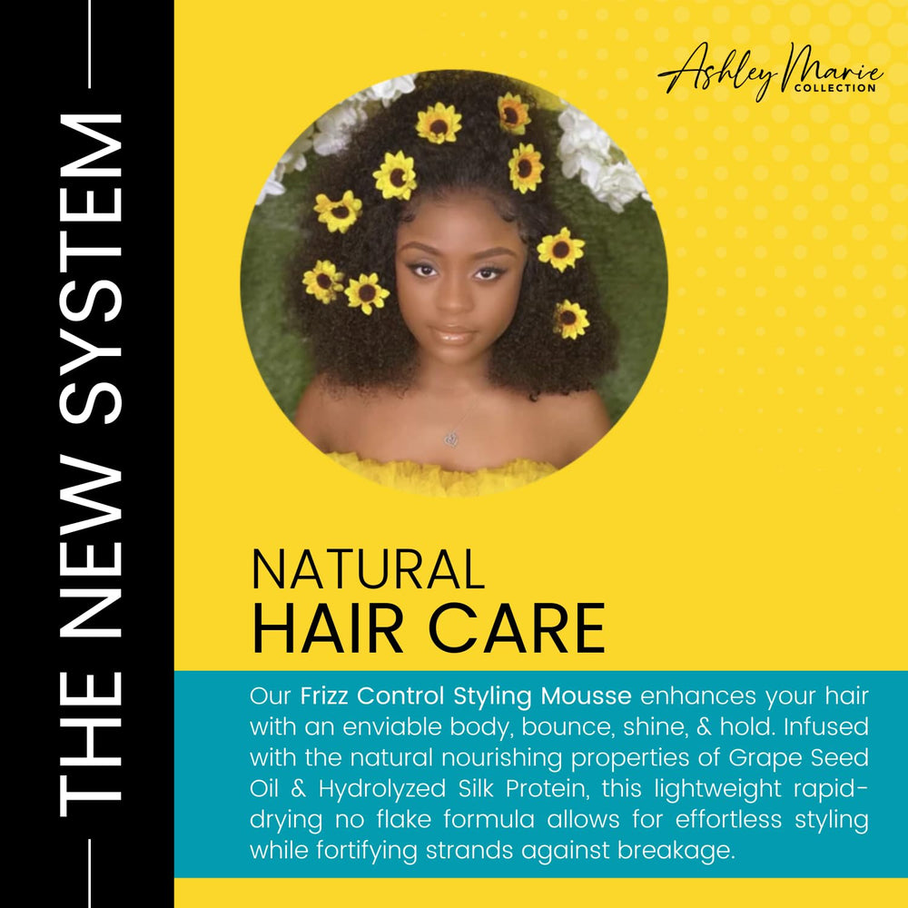 Ashley Marie Styling Mousse adds body and lift for voluminous, bouncy style.