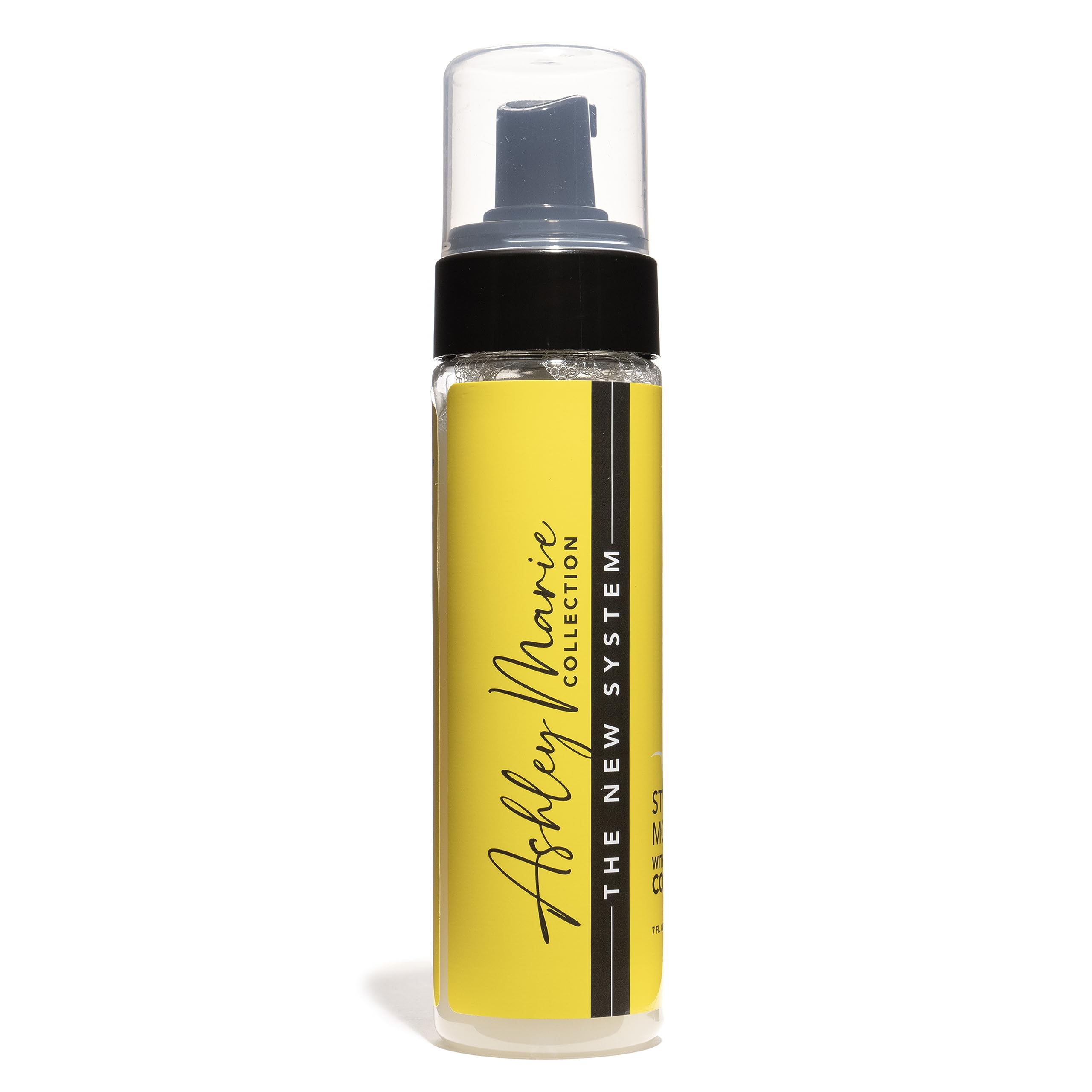 Ashley Marie Styling Mousse foam application shows quick-dry styling and easy distribution.