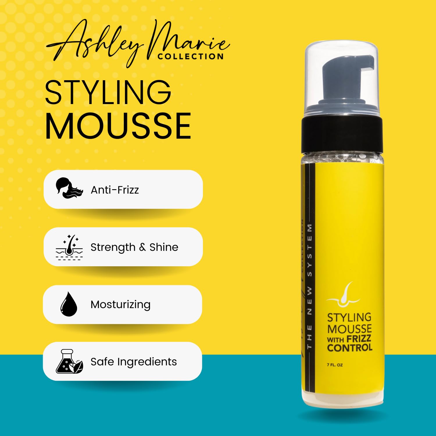 Ashley Marie Styling Mousse silk protein and grape seed oil for smoother, shinier hair.