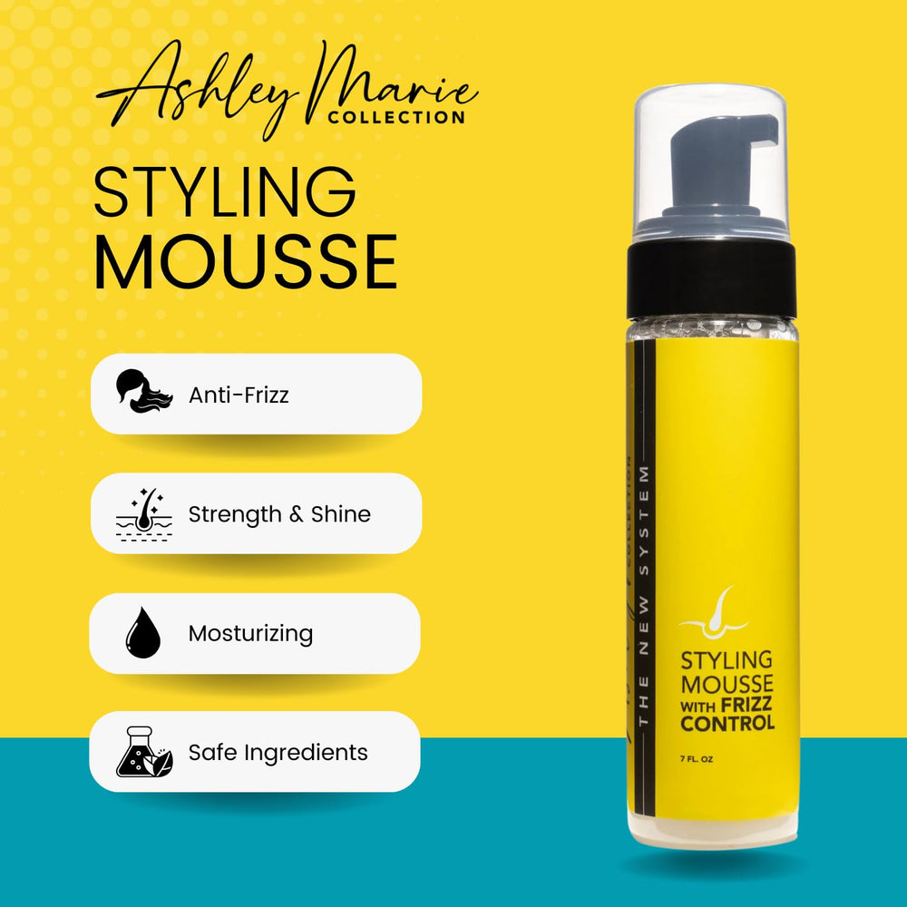 Ashley Marie Styling Mousse silk protein and grape seed oil for smoother, shinier hair.