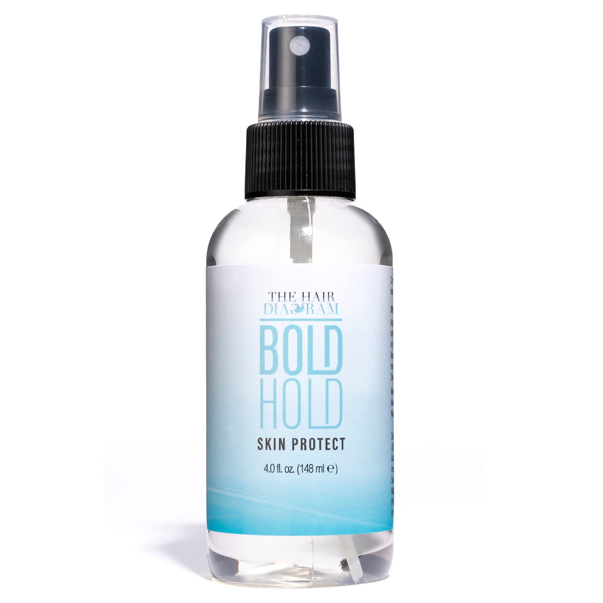 The Hair Diagram Bold Hold Skin Protectant bottle demonstrates a skin-safe shield for wig adhesives.