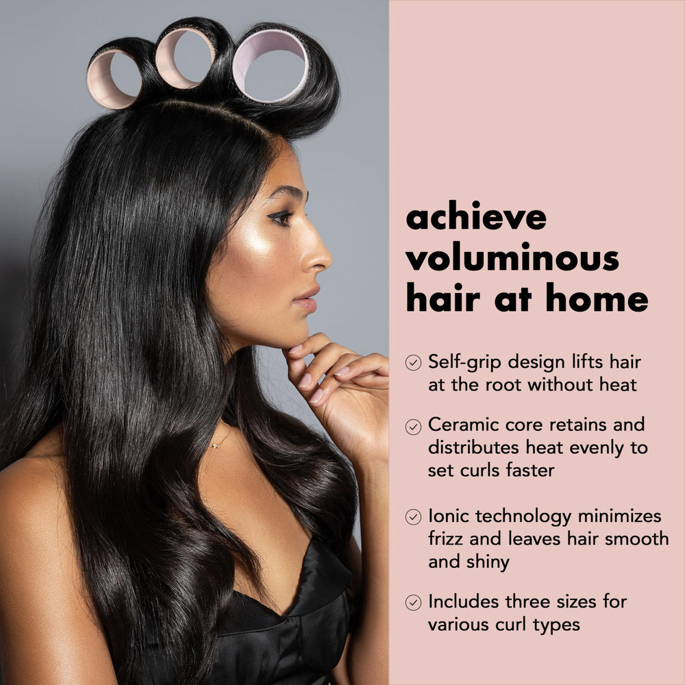 The Hair Edit rollers self-grip feature keeps hair secure for easy, clip-free curling.