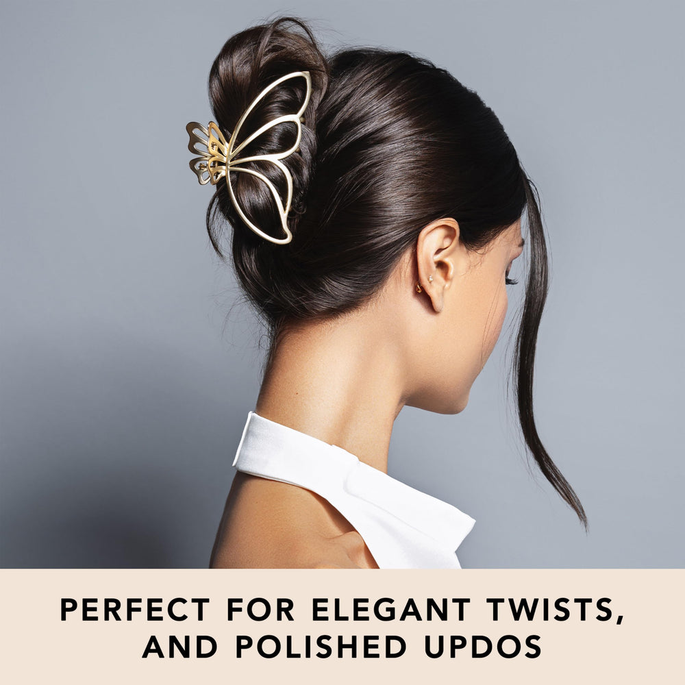 The Hair Edit gilded wing clip thick hair provides a sturdy grip for long styles.