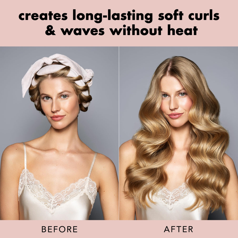 The Hair Edit ribbon curling around the rod for overnight heatless styling results.