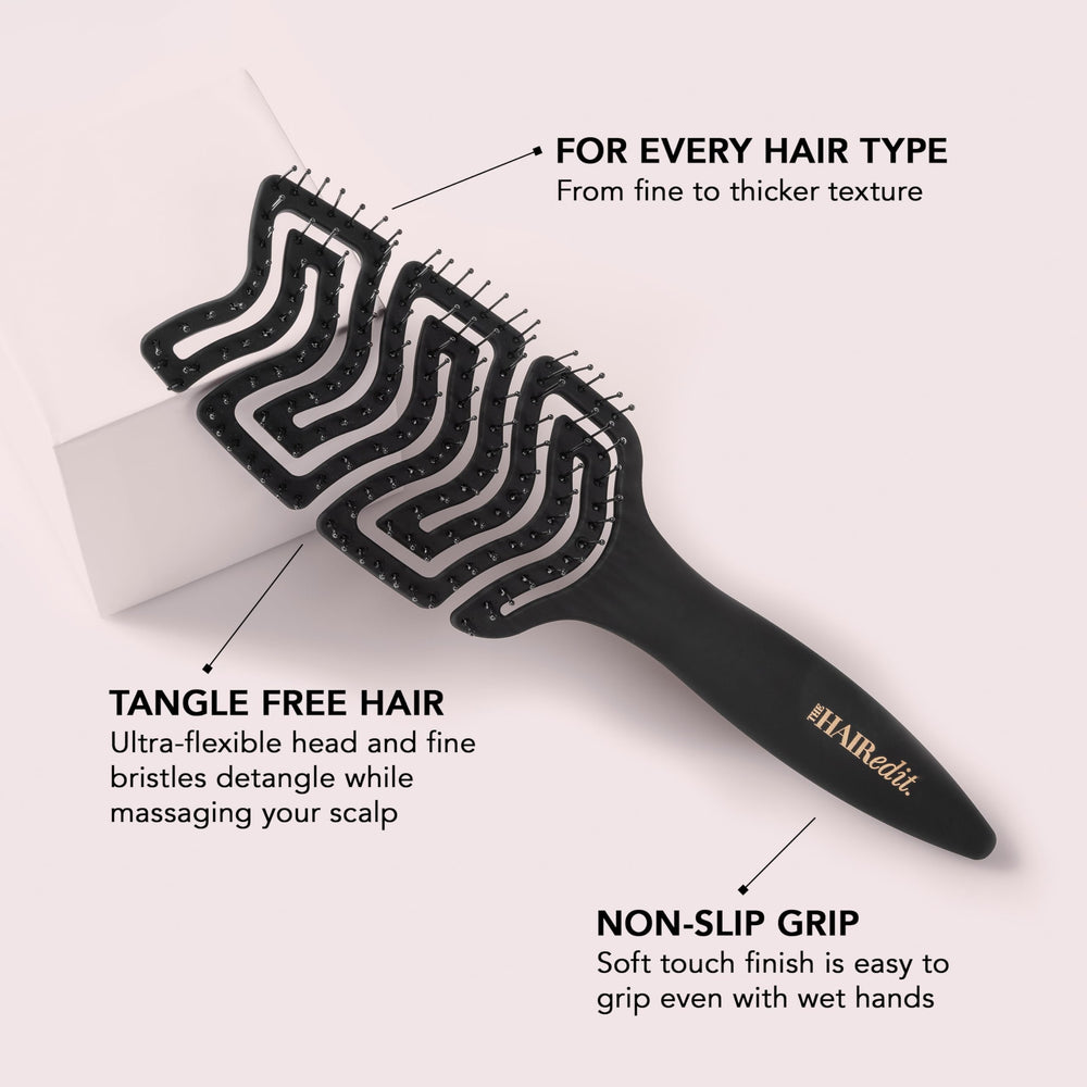 The Hair Edit soft flexible bristles reduce breakage when detangling thick or curly hair.