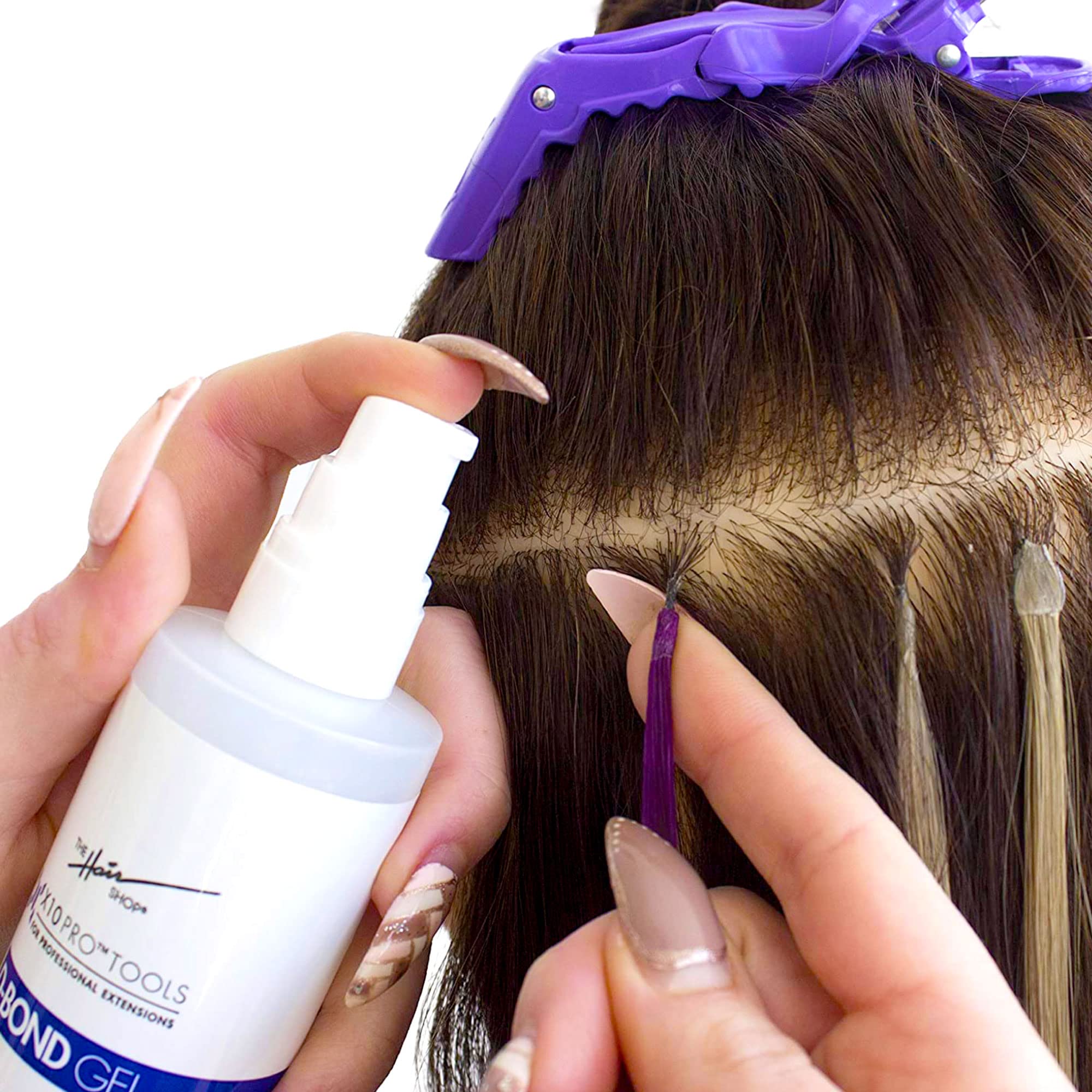 The Hair Shop X10 Pro-Tools D Bond Gel Remover pump demonstrates convenient dispensing