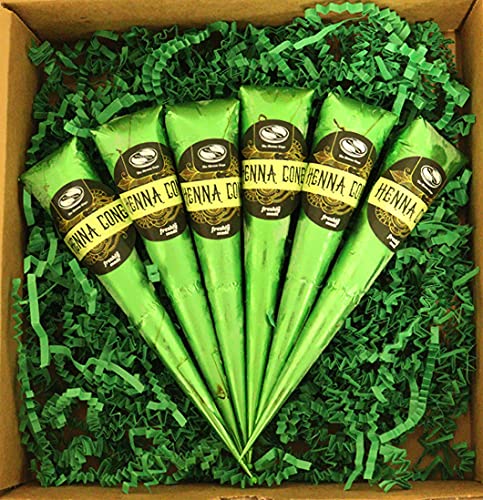 The Henna Guys 6-pack ready-to-use henna cones for precise, natural color application.